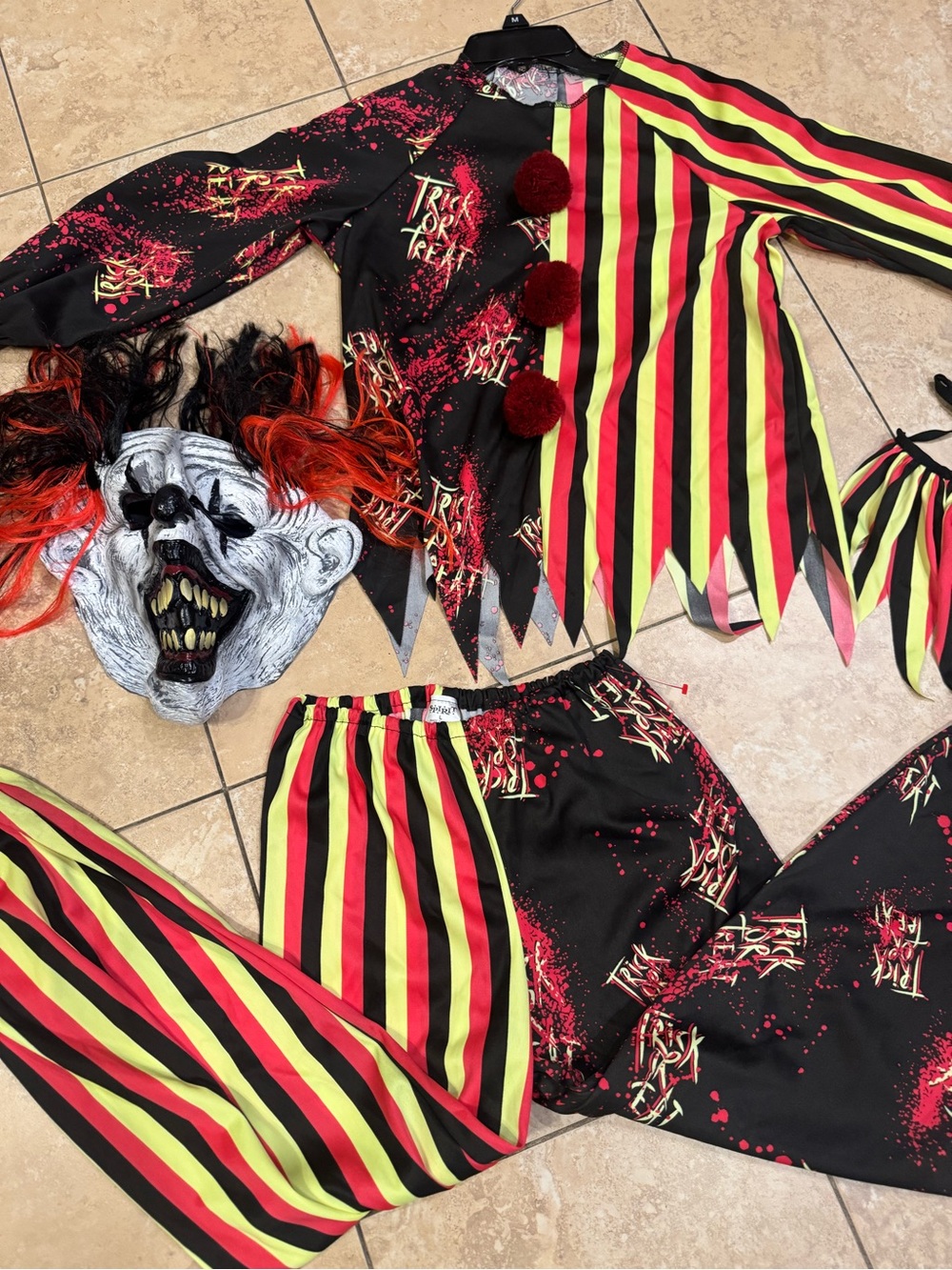 Spirit Bloody Trick-or-Treat Clown Costume in Black, Red & Yellow